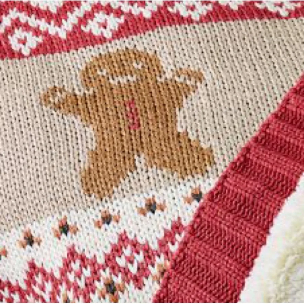 New Pottery Barn Cozy Faux Fur Spice Fair Isle Gingerbread Throw, 50 x 60”